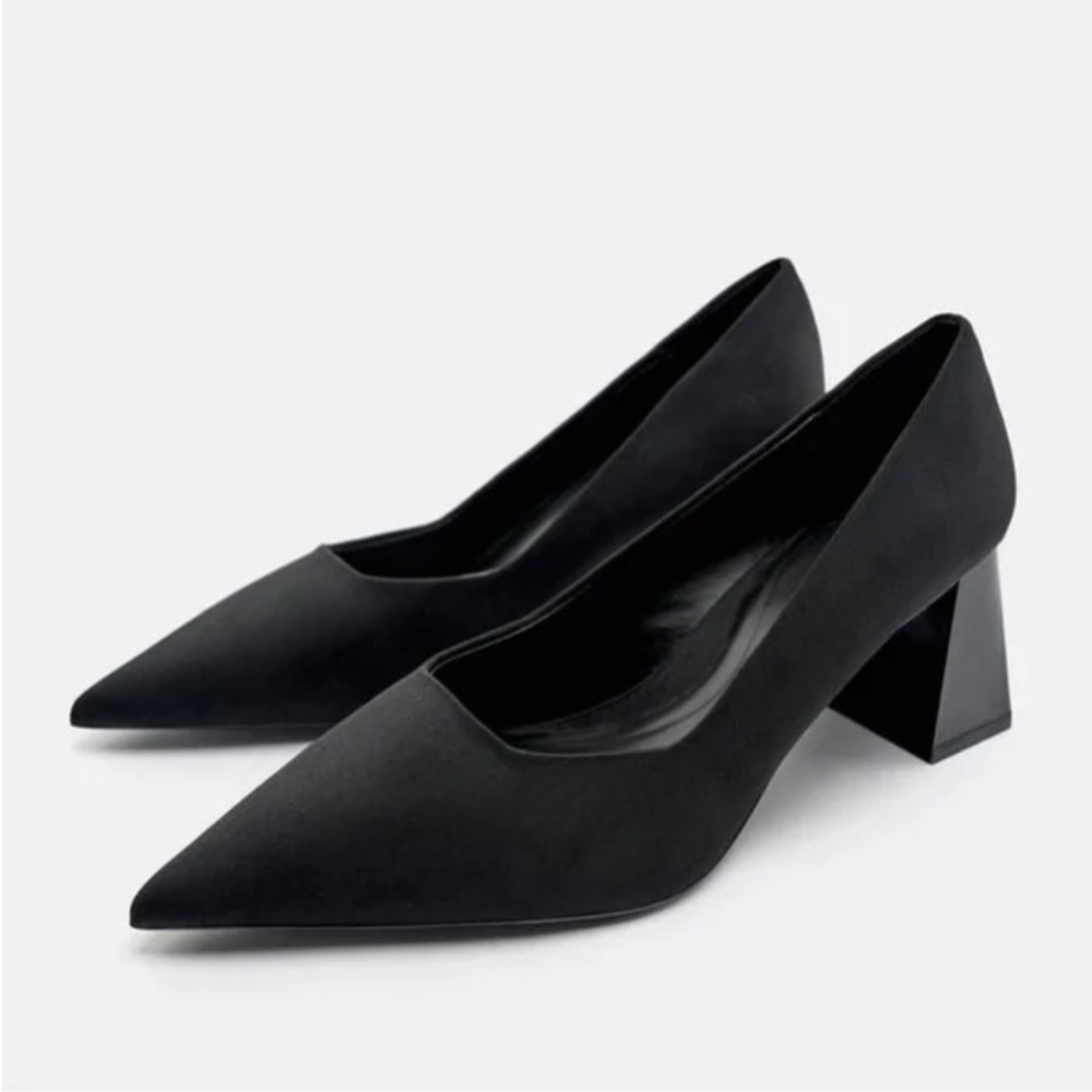 Zara Elegant Block Heel Fabric Shoes